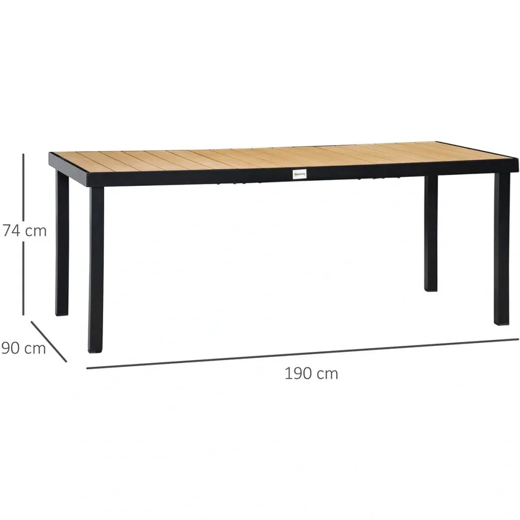 Gartentisch für 8 Personen Aluminium 190cm x 90 cm x 74 cm