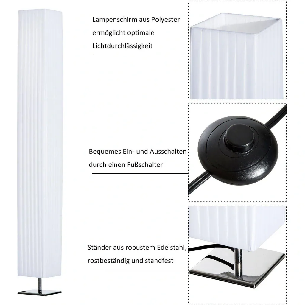 Stehlampe Wohnzimmer E27 Edelstahl 120cm Weiß