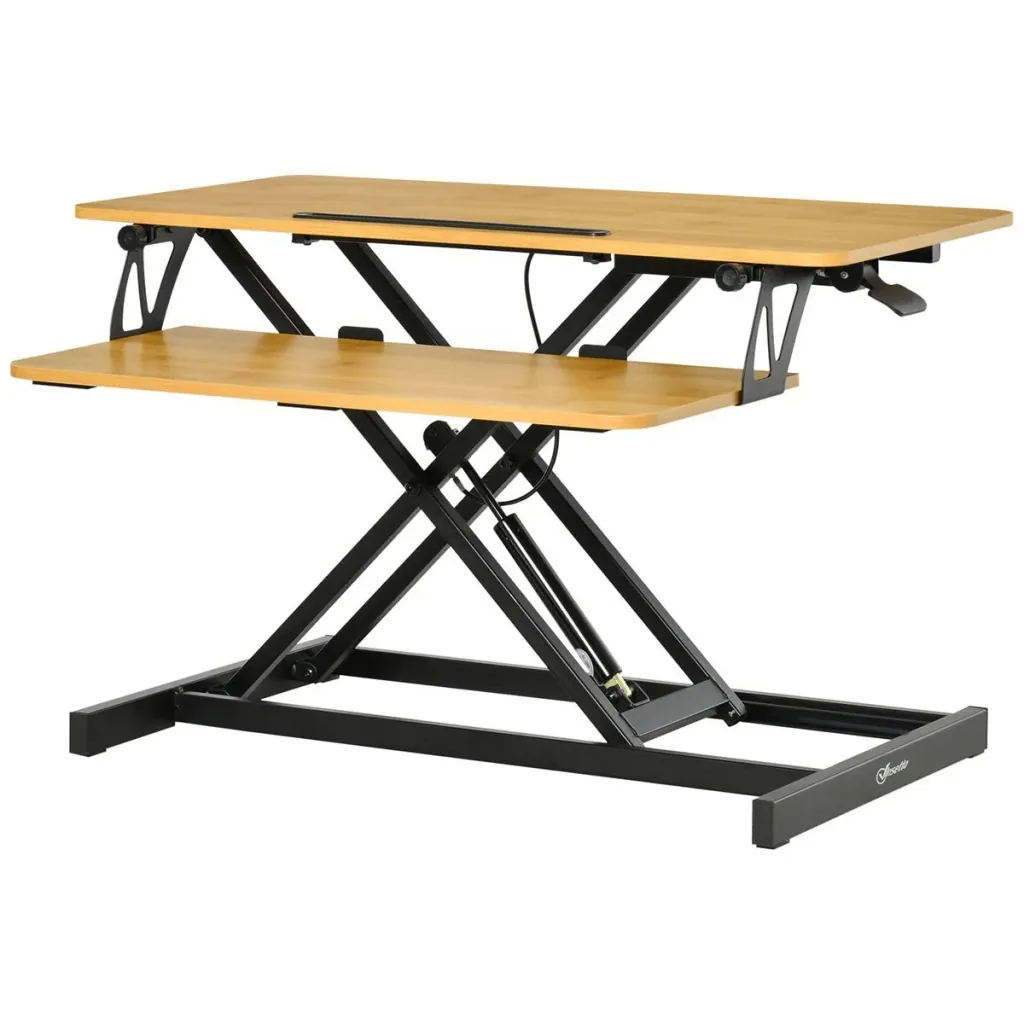 Sitz-Steh-Schreibtisch Steharbeitsplatz Stehpult Monitorständer Höhenverstellbar Stahl MDF Natur 80 x 40 x 13,5-51 cm