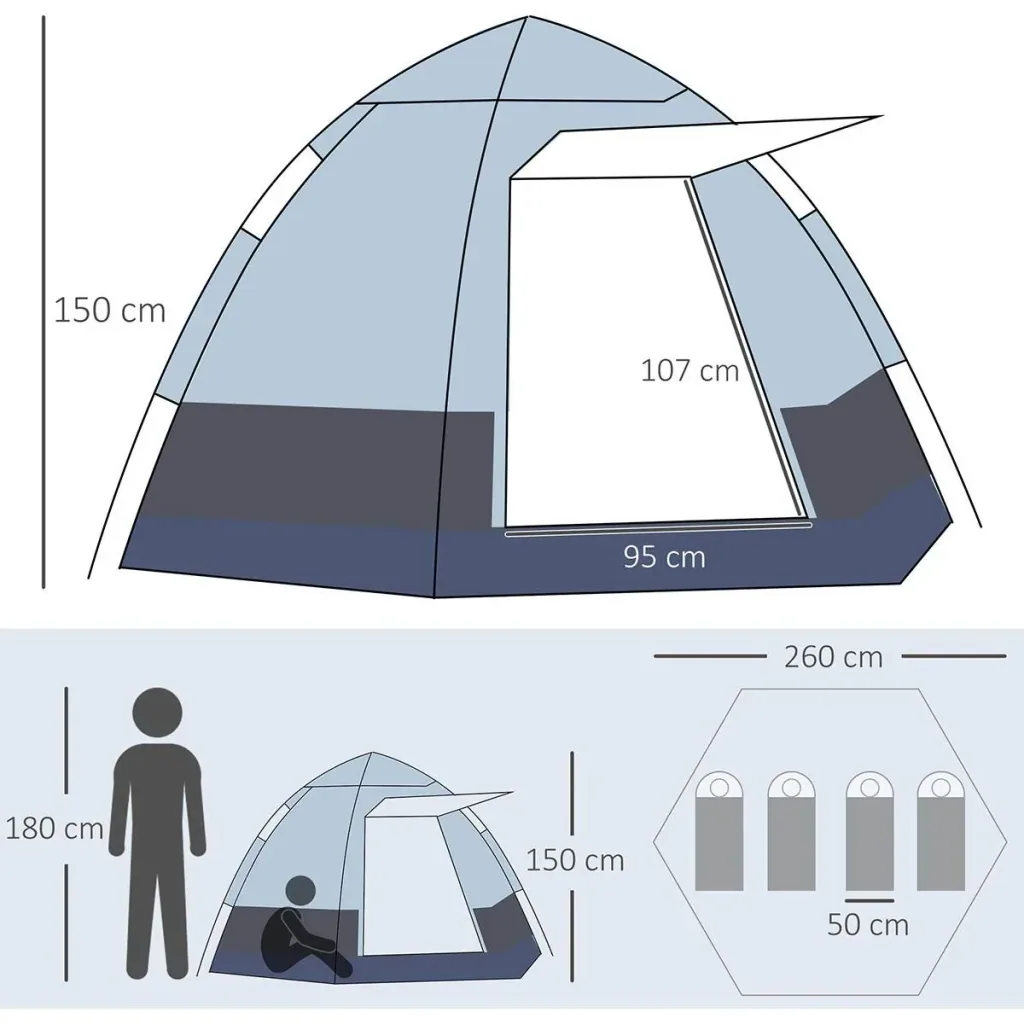 Campingzelt 3-4 Personen - Grau/Schwarz - 260 x 260 x 150 cm