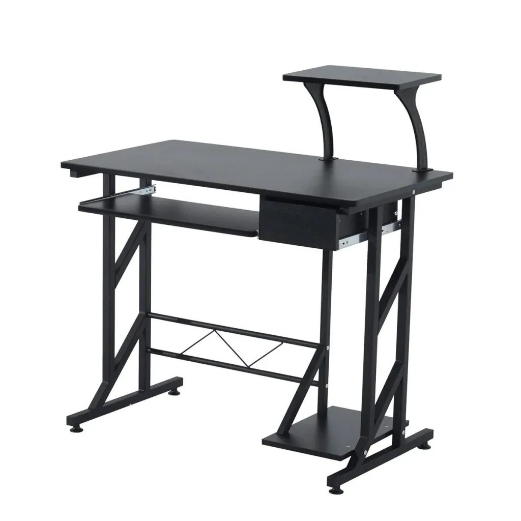 Computertisch Arbeitstisch mit Regalen und Schubladen Schreibtisch Bürotisch Platzsparend stabil Metall MDF Schwarz 90 x