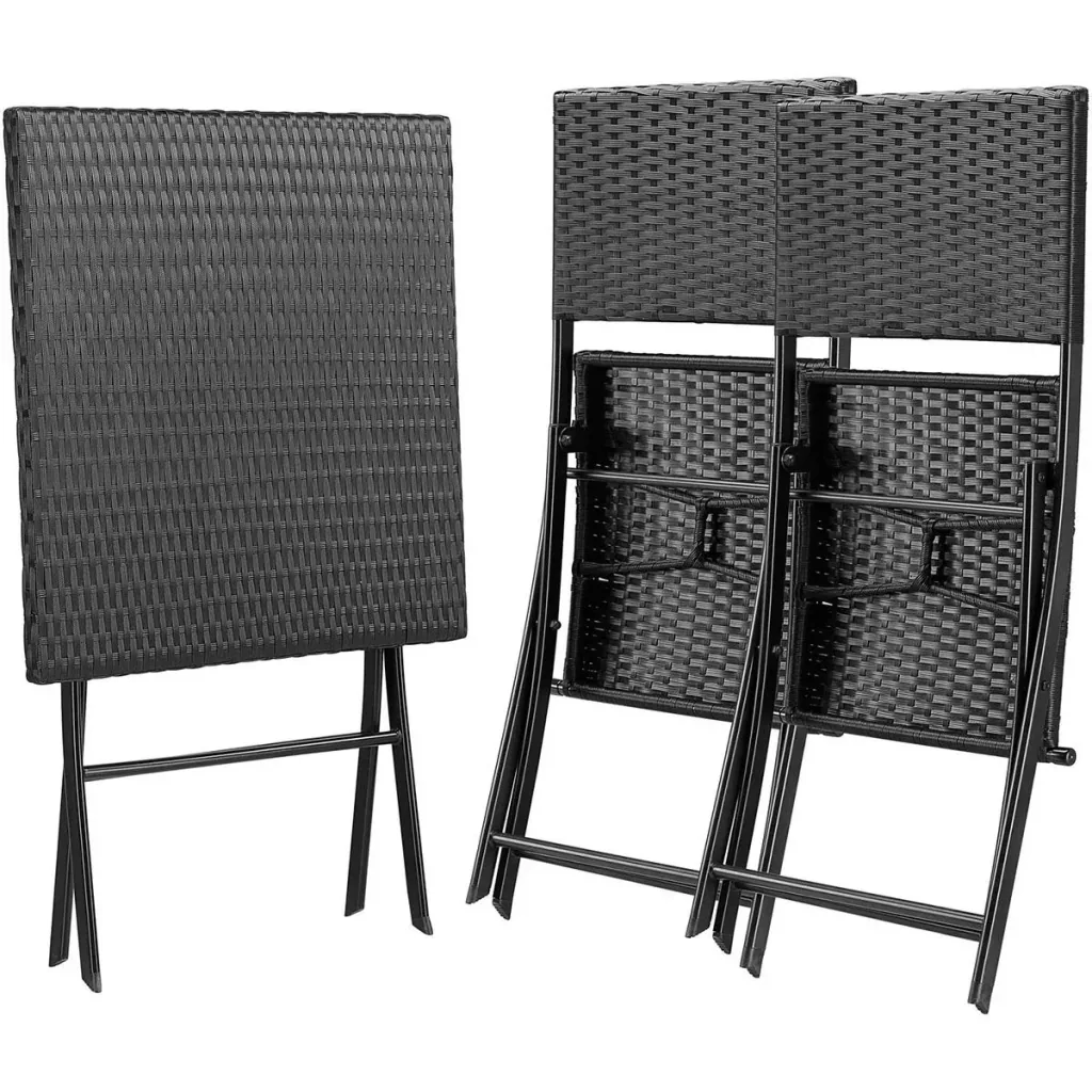 3 Stück Garten-Set - Tisch, Klappstühle - Polyrotan - Schwarz