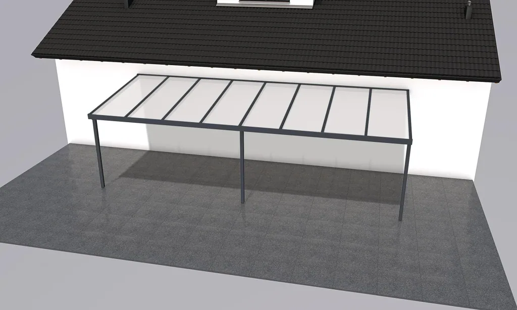 Terrassendach Premium, anthrazit, 8125 x 3060 mm - Polycarbonat Stegplatten 16 mm, opal