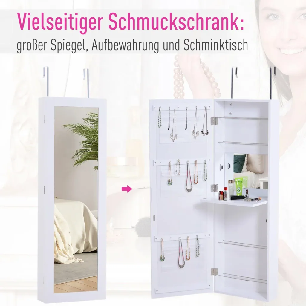 Spiegelschrank Schmuckschrank mit Innenspiegel ausklappbare Wandspiegel höhenverstellbar Weiß