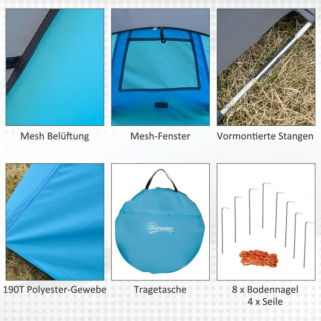 Campingzelt für 1-2 Personen blau/grau