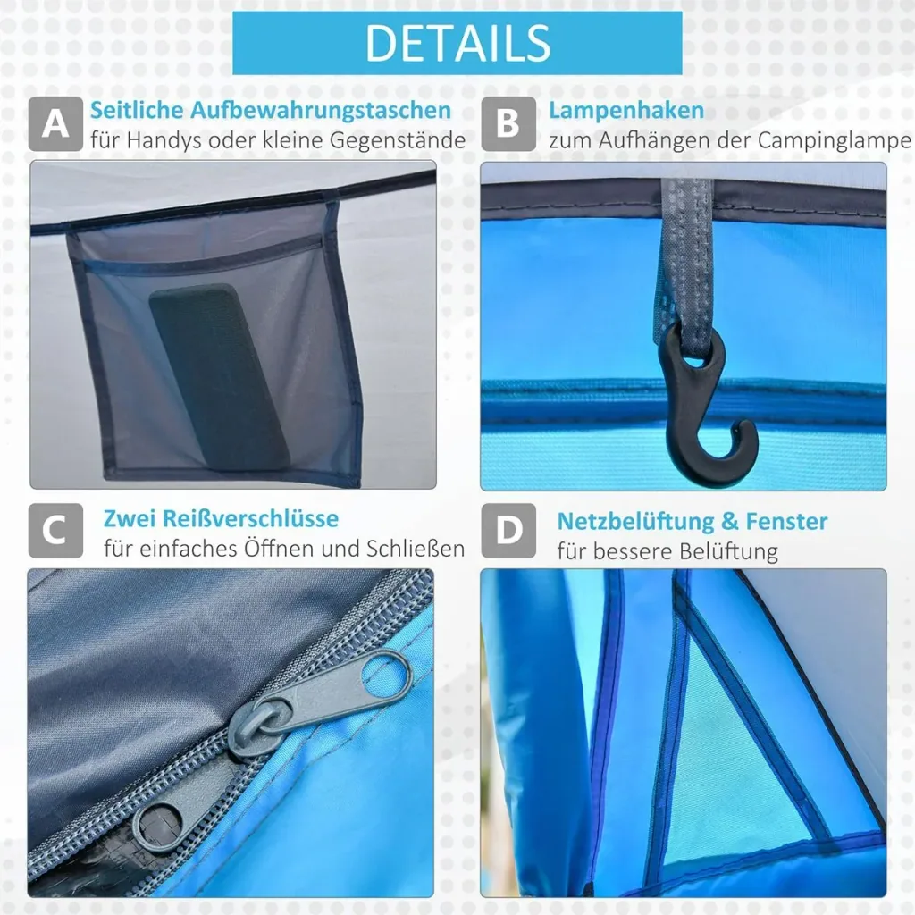 Campingzelt für 1-2 Personen blau/grau