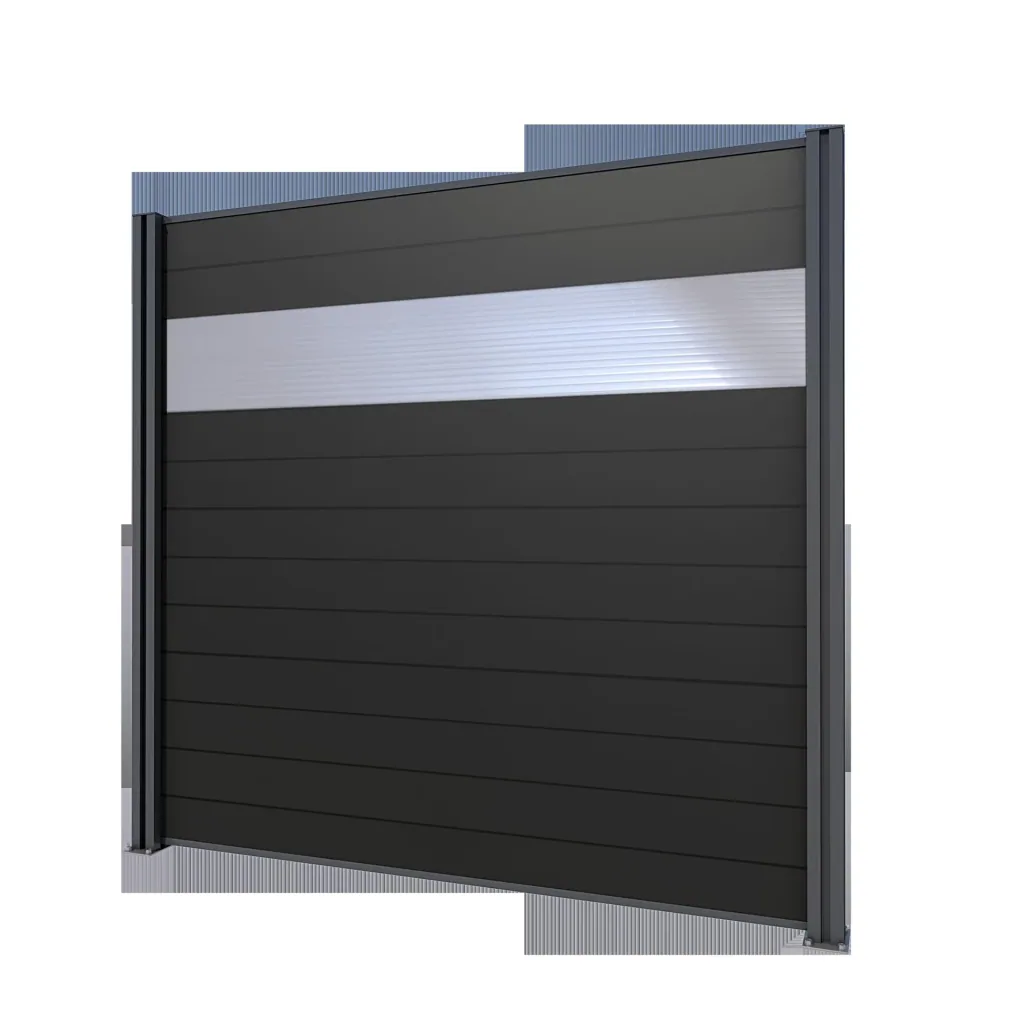 Sichtschutz Grundelement, anthrazit, 2,02 x 1,86 m, WPC Dielen grau / Polycarbonat Paneele
