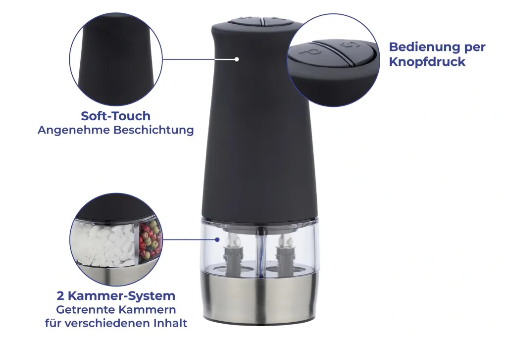 2 in 1 Elektrische Mühle mit Licht, Schwarz