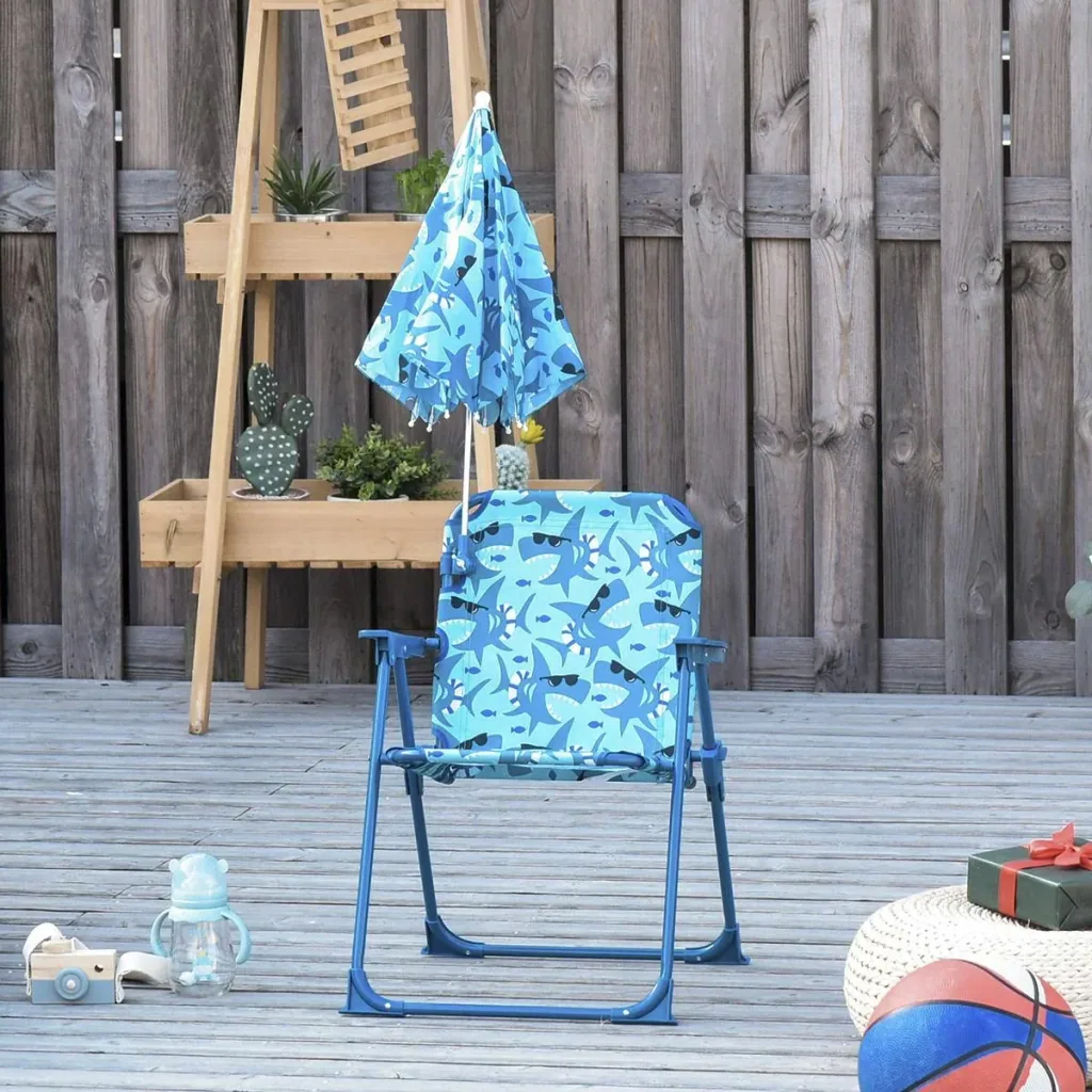 Kinder-Campingstuhl mit Sonnenschirm Kinder-Strandstuhl Klappstuhl für 1-3 Jahre leichte Gewicht Metall Blau 39 x 39 x 5