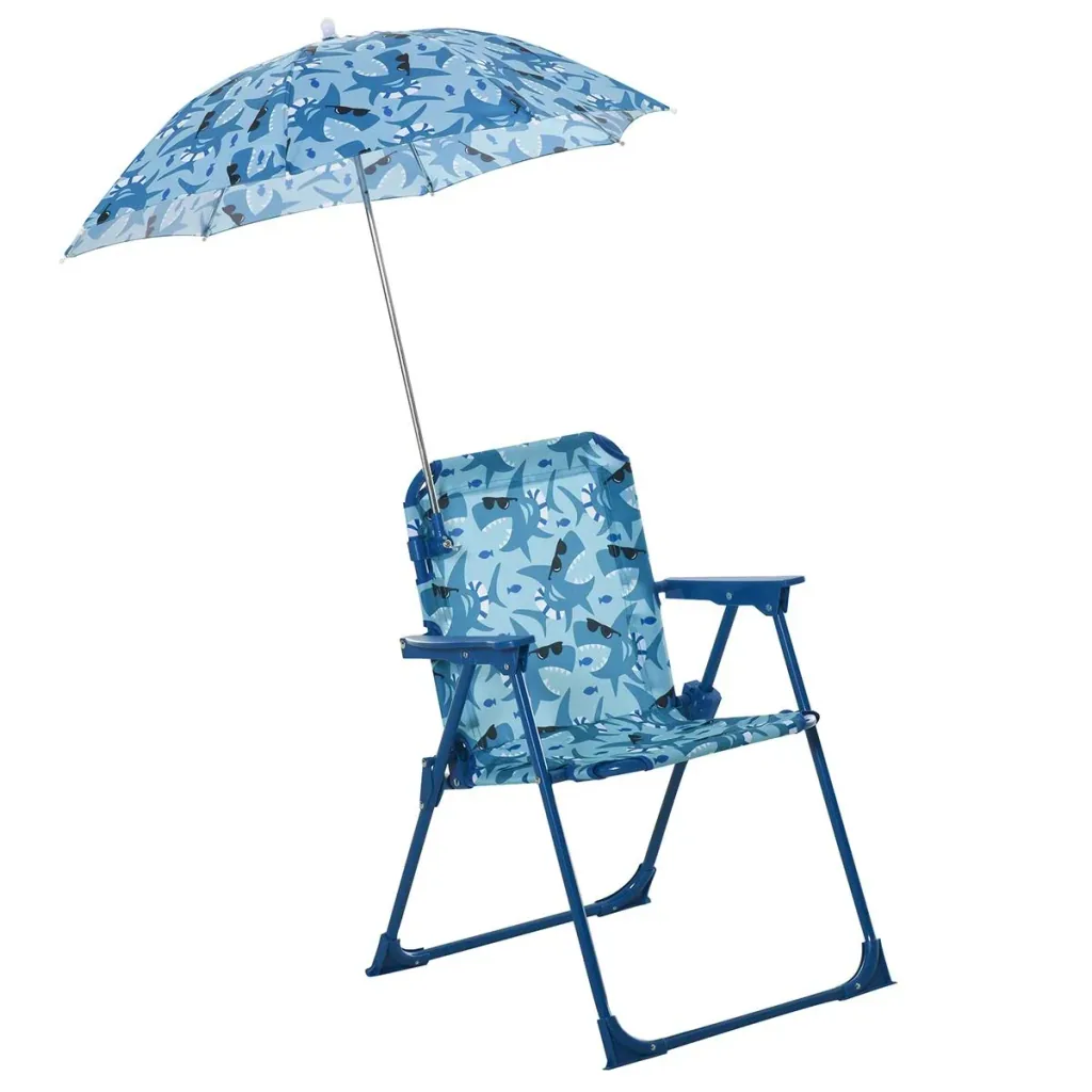 Kinder-Campingstuhl mit Sonnenschirm Kinder-Strandstuhl Klappstuhl für 1-3 Jahre leichte Gewicht Metall Blau 39 x 39 x 5