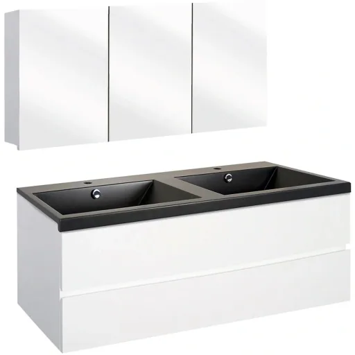 Concept Badezimmermöbel met Spiegelschrank 120cm - Weiss/schwartz