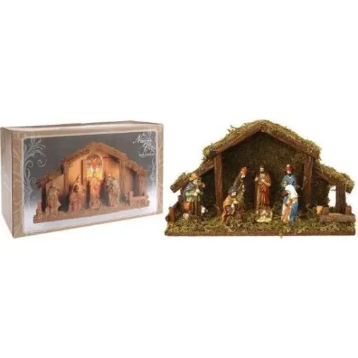 Weihnachtskrippe mit Beleuchtung - Batteriebetrieben - 39 x 15 x 22,5 cm