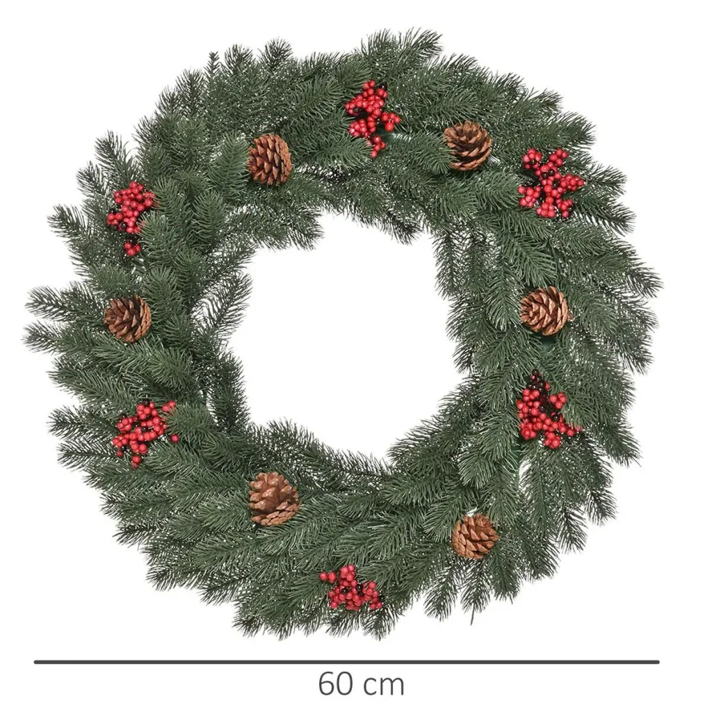 Tannenkranz Türkranz Weihnachtskranz Rückseite mit aufhänge Öse PE Grün Ø60 x 8 cm Weihnachten 60 cm | Aosom.de