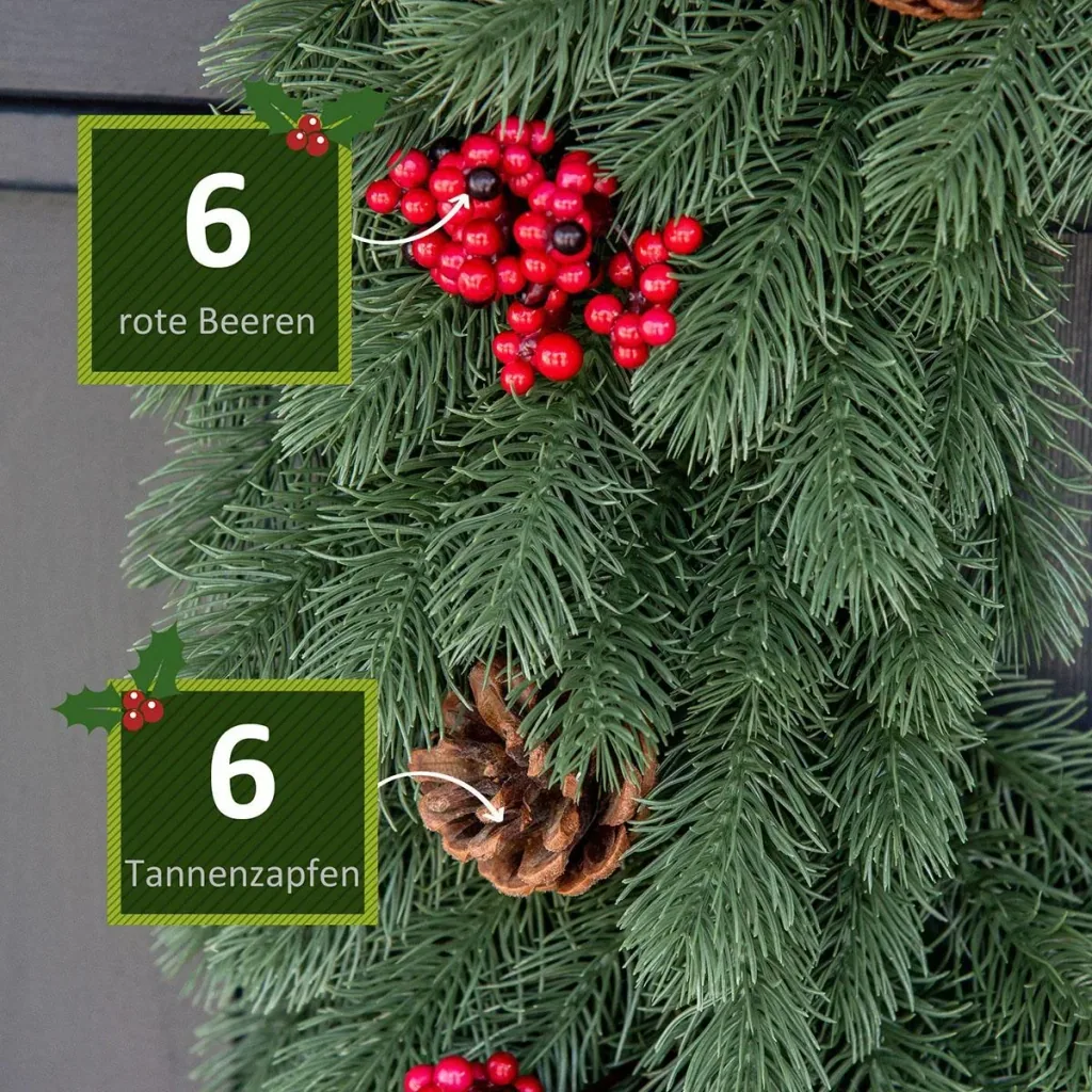 Tannenkranz Türkranz Weihnachtskranz Rückseite mit aufhänge Öse PE Grün Ø60 x 8 cm Weihnachten 60 cm | Aosom.de