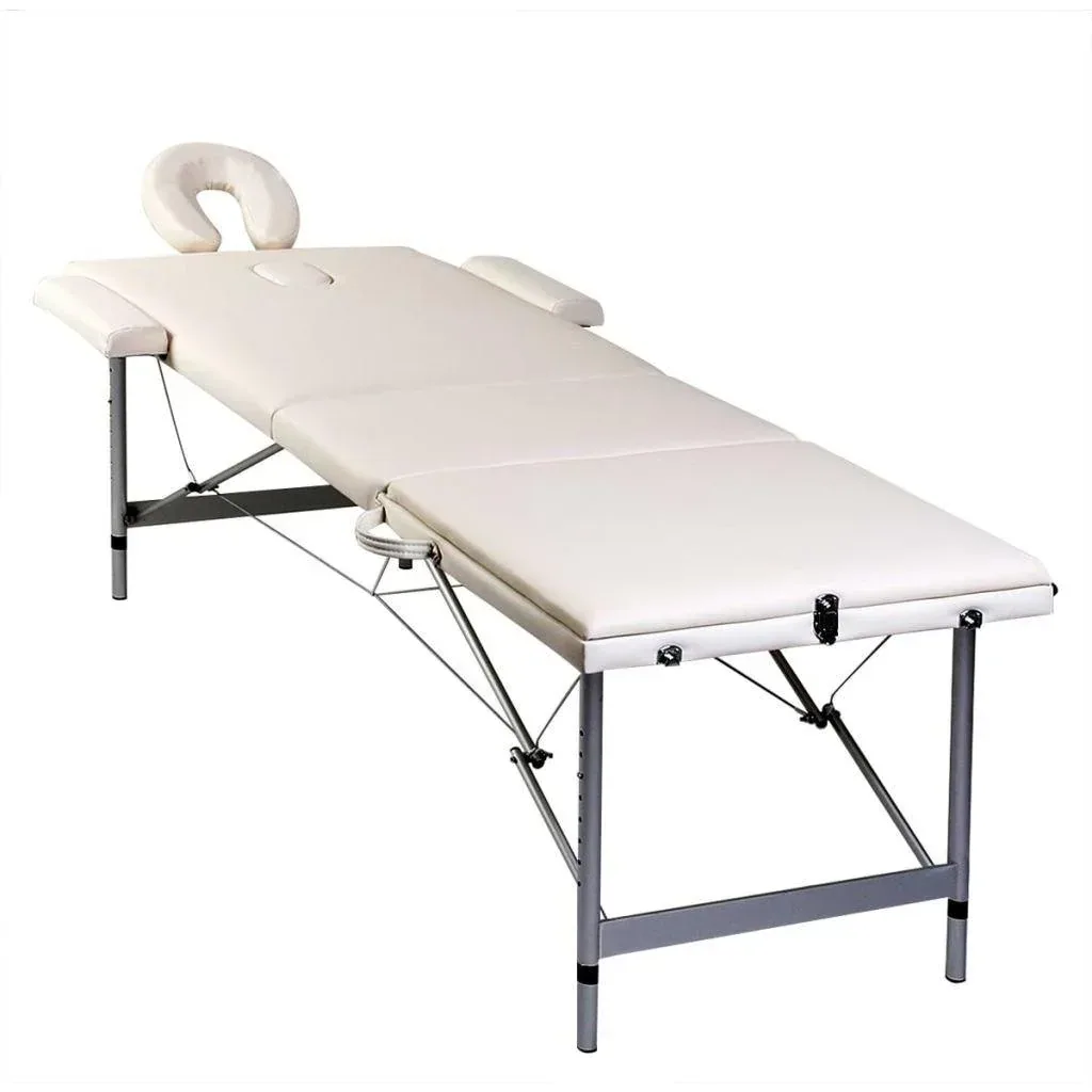 Klappbarer Massagetisch 3 Zonen mit Aluminiumrahmen (creme)