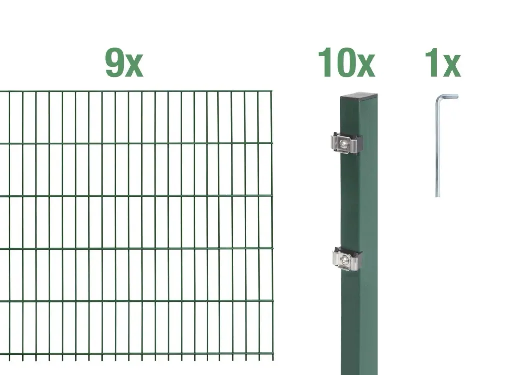 Doppelstabmattenzaun Komplettset, grün, Höhe 120 cm, Länge 18 m