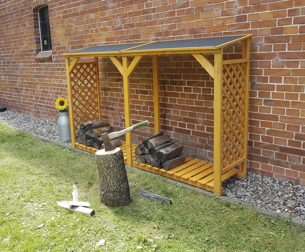 Kaminholzregal Speyer mit Erweiterung honigbraun