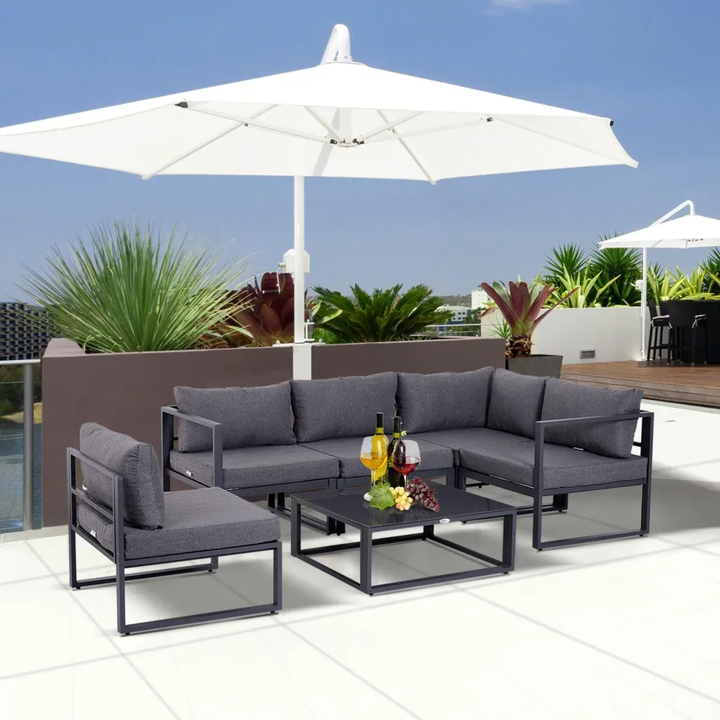 6-tlg, Gartengarnitur Gartenset Sitzgruppe Gartenmöbel Alu 4 x Sessel 1 x Ecksofa 1 x Beistelltisch Kissen für 4 5 Perso