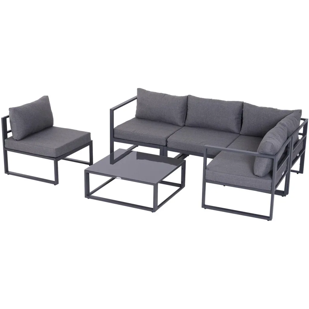 6-tlg, Gartengarnitur Gartenset Sitzgruppe Gartenmöbel Alu 4 x Sessel 1 x Ecksofa 1 x Beistelltisch Kissen für 4 5 Perso