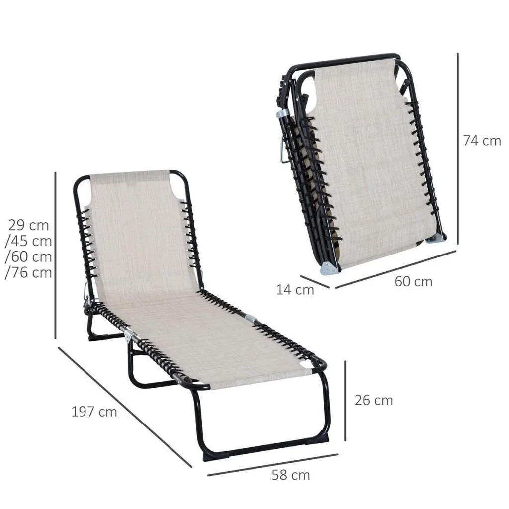 Sonnenliege faltbar Gartenliege Klappliege Garten 4-stufige Rückenlehne verstellbar Stahl Mesh-Stoff Beige197 x 58 x 76