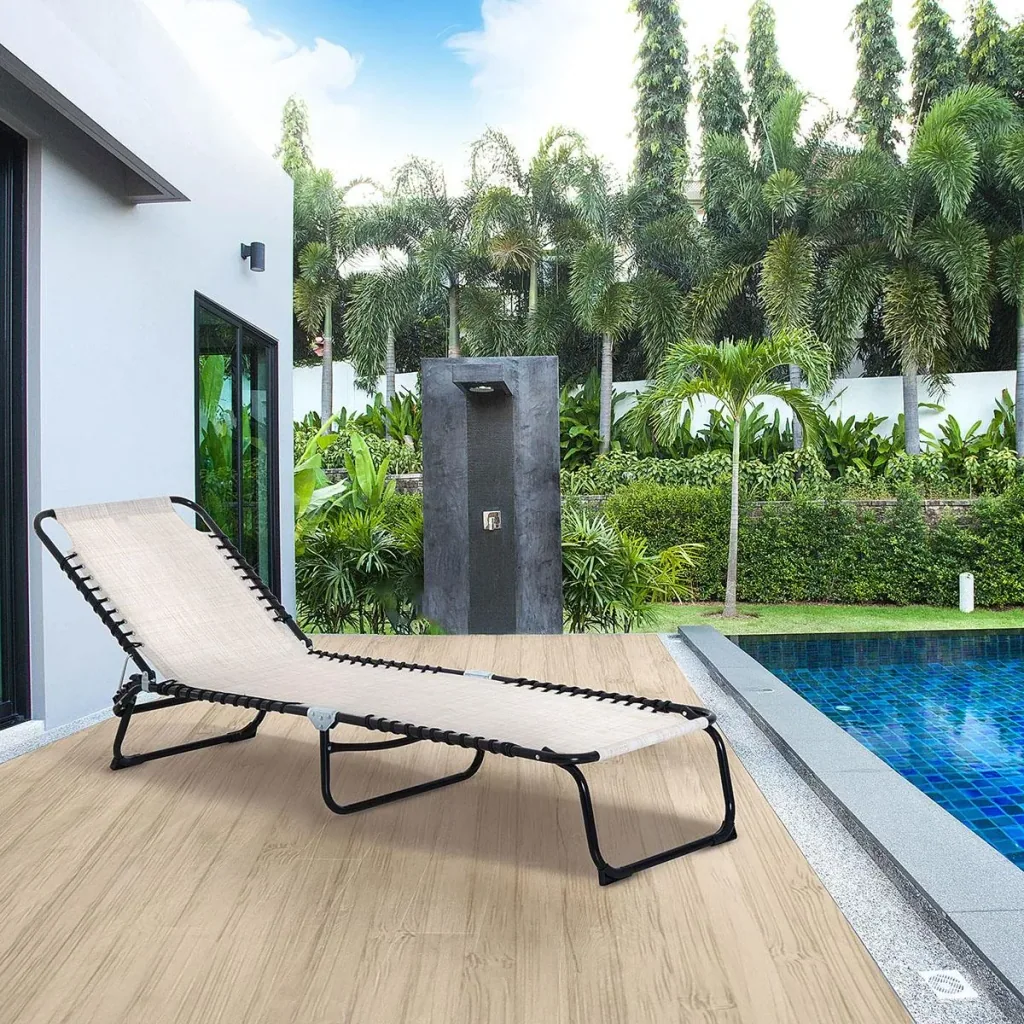 Sonnenliege faltbar Gartenliege Klappliege Garten 4-stufige Rückenlehne verstellbar Stahl Mesh-Stoff Beige197 x 58 x 76