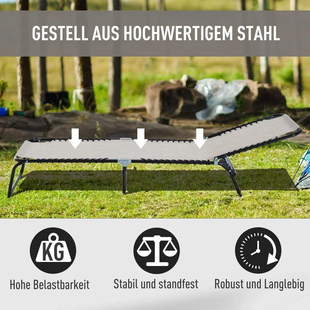 Sonnenliege faltbar Gartenliege Klappliege Garten 4-stufige Rückenlehne verstellbar Stahl Mesh-Stoff Beige197 x 58 x 76