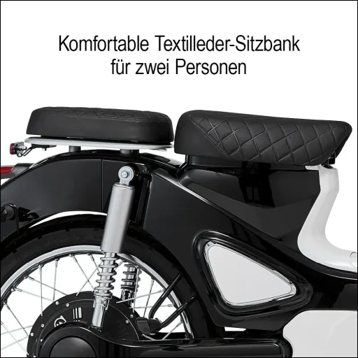 E-Roller / Retromofa "Turin" 45 km/h inklusive 26 Ah Lithium-Akku schwarz/weiß