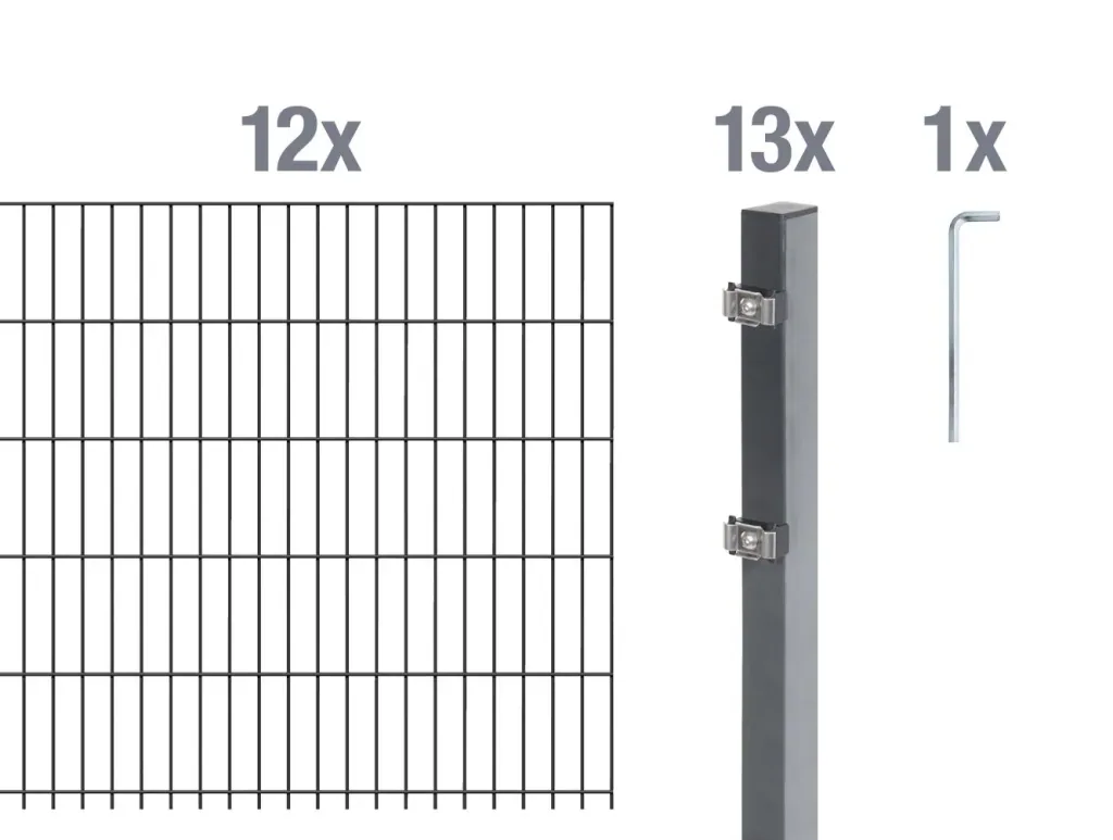 Doppelstabmattenzaun Komplettset, anthrazit, Höhe 160 cm, Länge 24 m