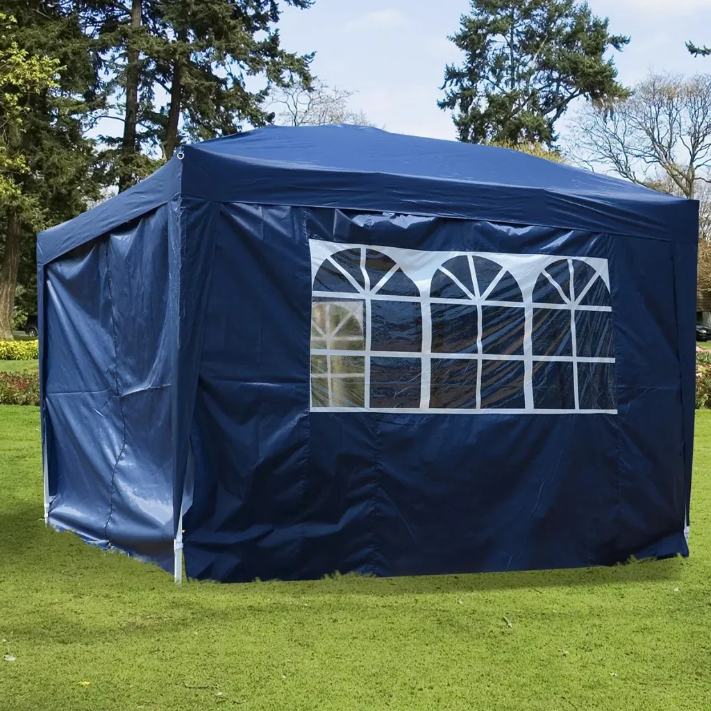 Pavillon 3x3m Faltpavillon 4 Seitenwände mit Fenster Tür mit Reißverschluss Festzelt Gartenzelt Pop-Up-Pavillon inkl. He