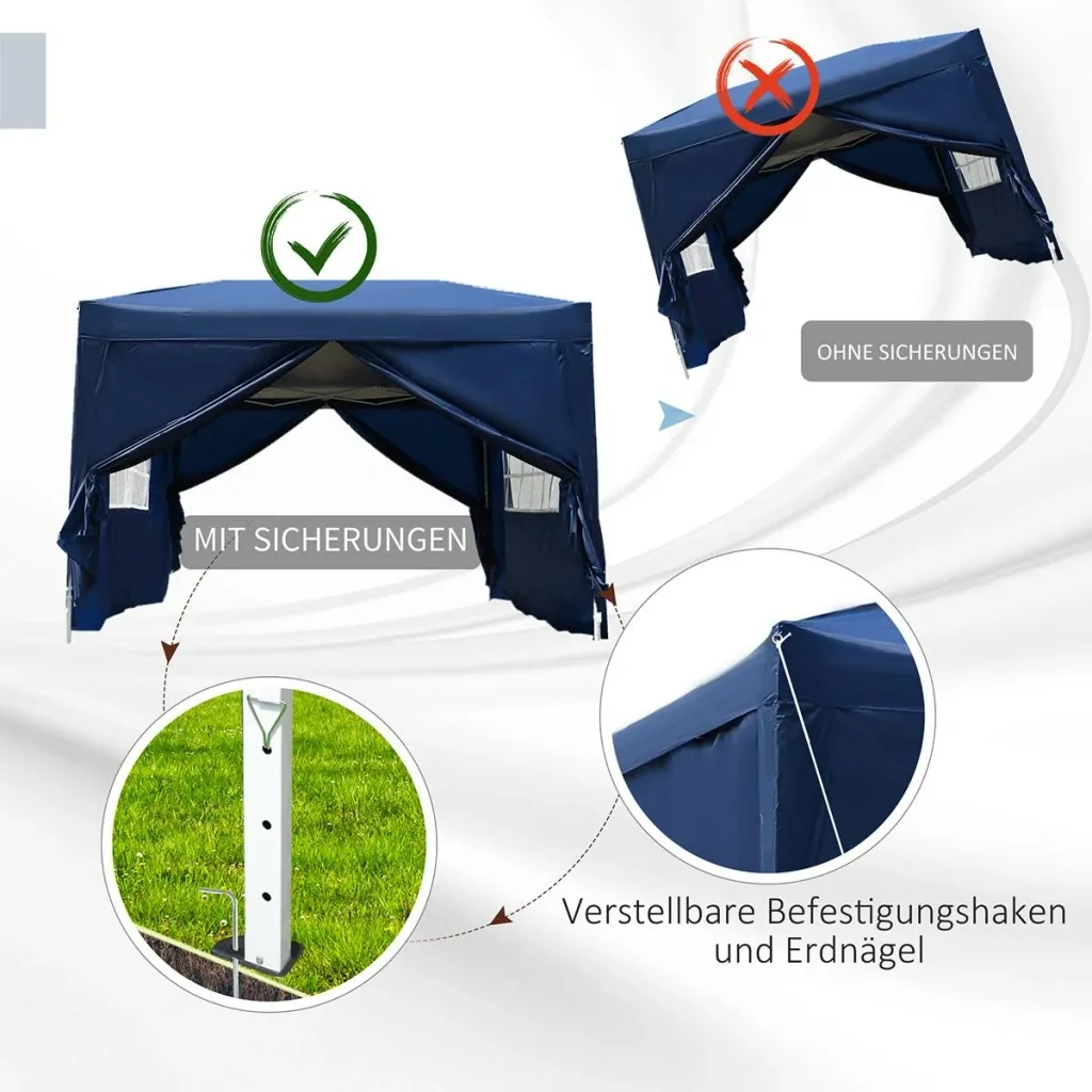 Pavillon 3x3m Faltpavillon 4 Seitenwände mit Fenster Tür mit Reißverschluss Festzelt Gartenzelt Pop-Up-Pavillon inkl. He