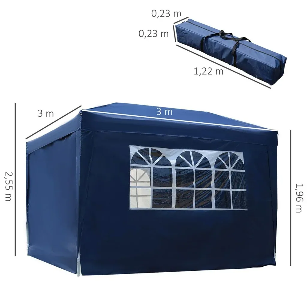 Pavillon 3x3m Faltpavillon 4 Seitenwände mit Fenster Tür mit Reißverschluss Festzelt Gartenzelt Pop-Up-Pavillon inkl. He