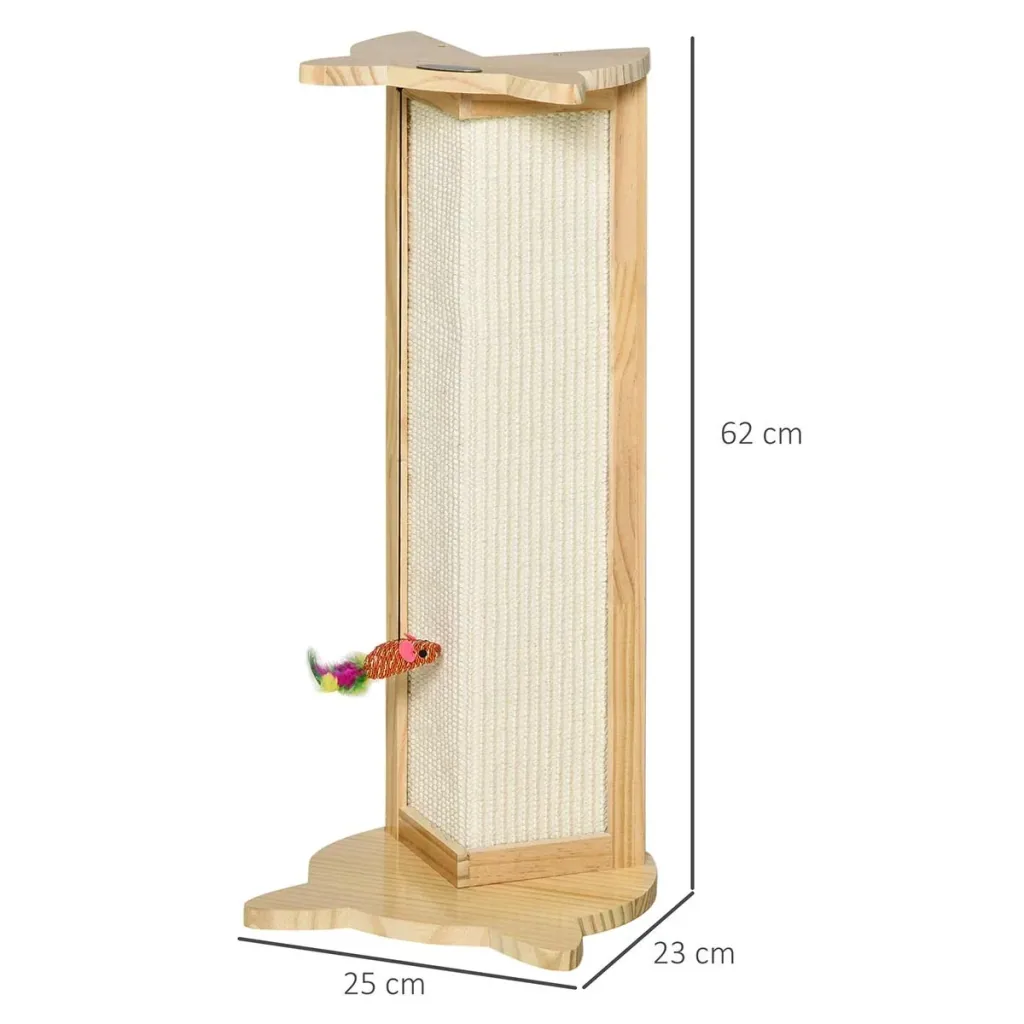 Eck-Kratzbrett Katzenkratzbrett für Wand oder Ecken 62 cm Höhe Wandkratzbrett mit hängendem Spielzeug Sisal Kiefernholz