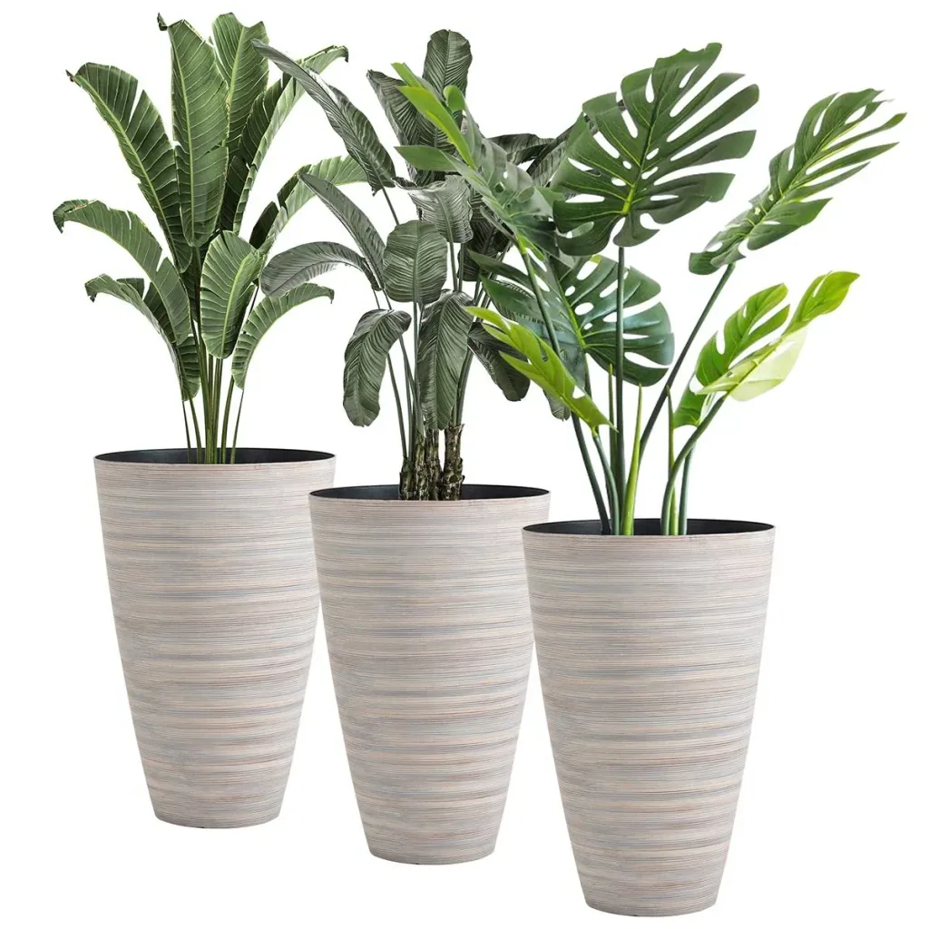 3er Set Blumentöpfe Ø 46,5 cm Höhe 60 cm Pflanztöpfe aus stabilem Kunststoff cremeweiß