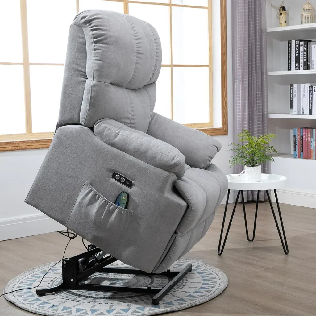 Massagesessel Aufstehhilfe Relaxsessel mit Wärmefunktion verstellbarer Winkel USB Fernbedienung Kurzplüsch Grau 83 x 95
