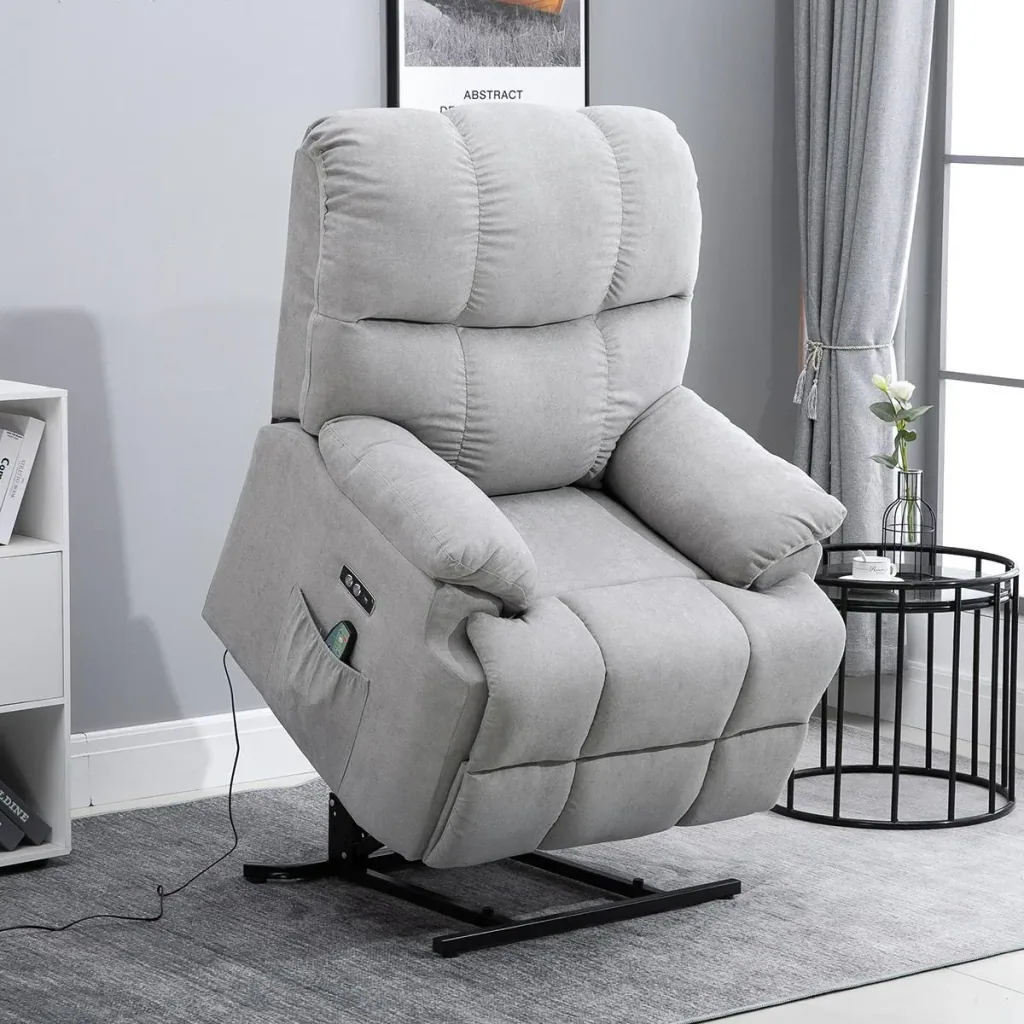 Massagesessel Aufstehhilfe Relaxsessel mit Wärmefunktion verstellbarer Winkel USB Fernbedienung Kurzplüsch Grau 83 x 95