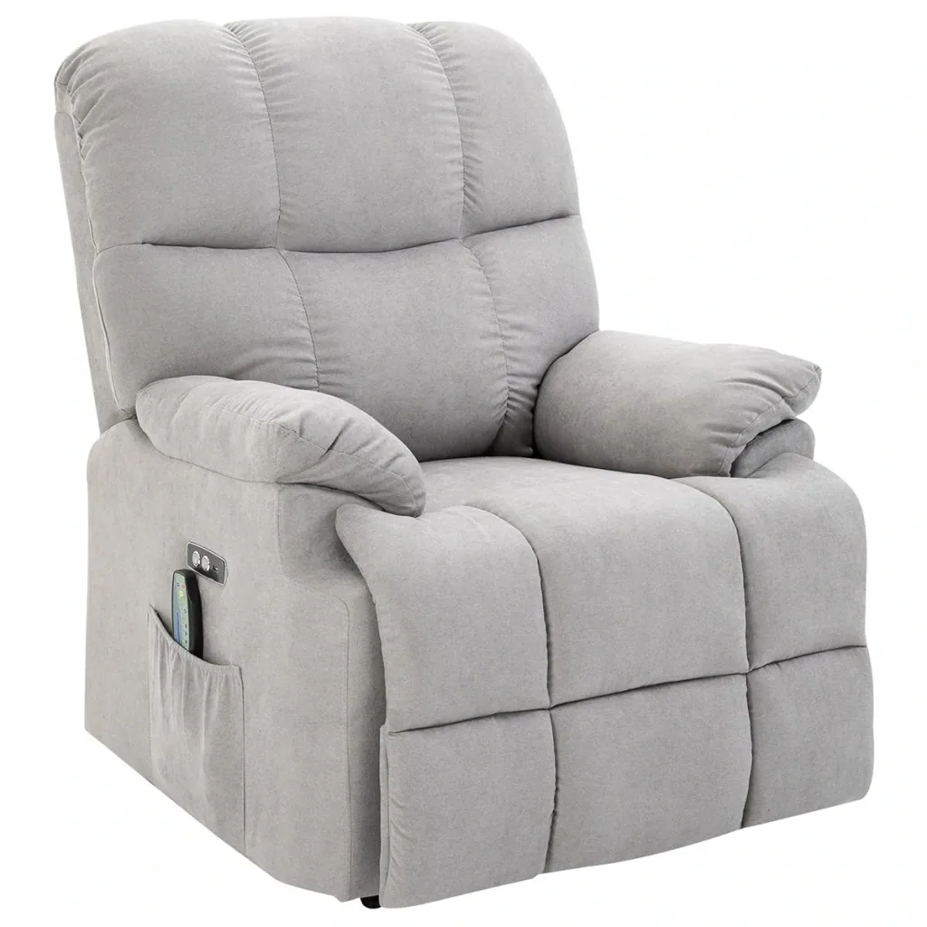 Massagesessel Aufstehhilfe Relaxsessel mit Wärmefunktion verstellbarer Winkel USB Fernbedienung Kurzplüsch Grau 83 x 95