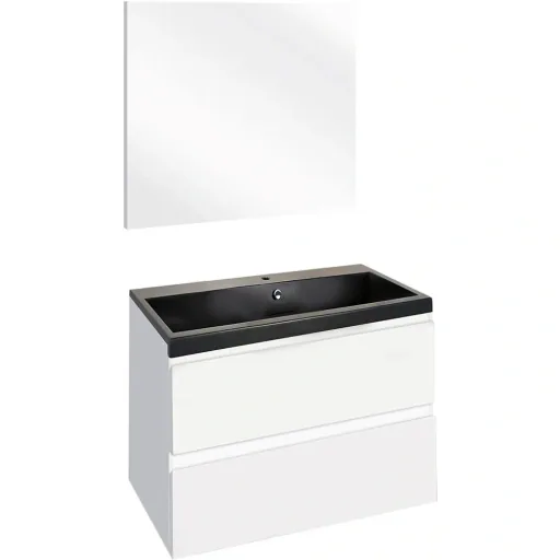 Concept Badezimmermöbel met spiegel 60cm - Weiss/schwartz