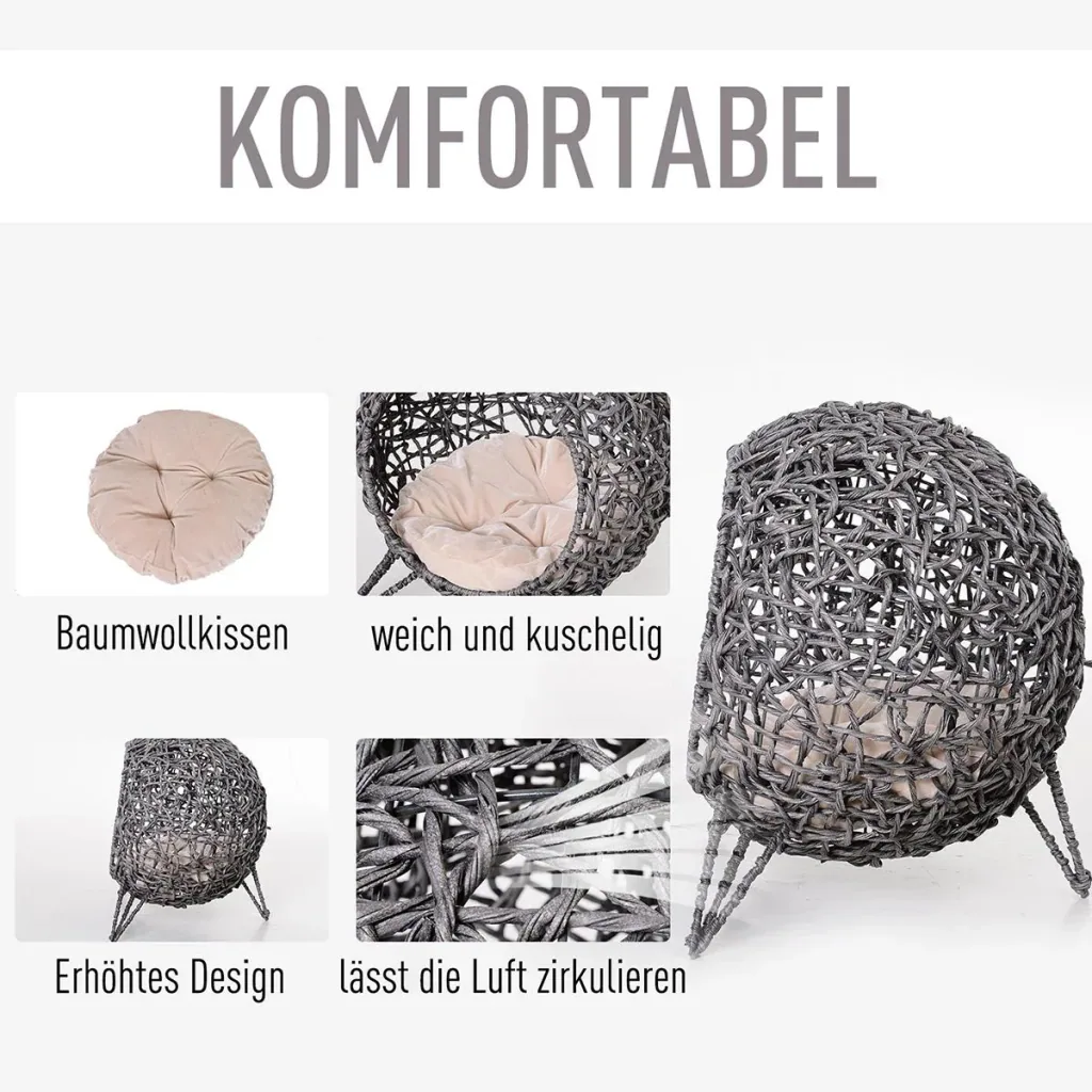 Katzenkorb mit Kissen natur