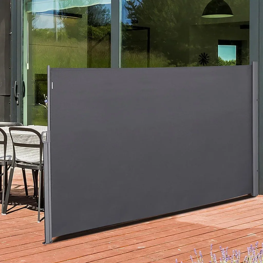 Seitenmarkise, Sicht- und Sonnenschutz, Seitenrollo, Polyester, Grau, 3 x 1,8 m