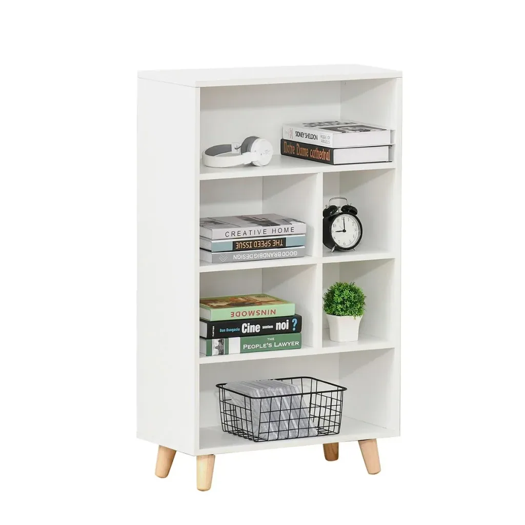 Bücherregal Wohnzimmerregal Bücherschrank Standschrank mit 6 Fächern Weiß+Natur MDF 60 x 30 x 103,3 cm mehrstöckiger