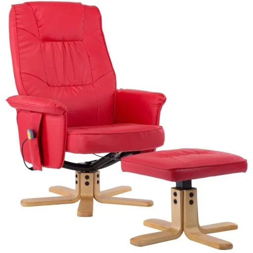 Massageliege verstellbar mit Fußhocker Kunstleder rot
