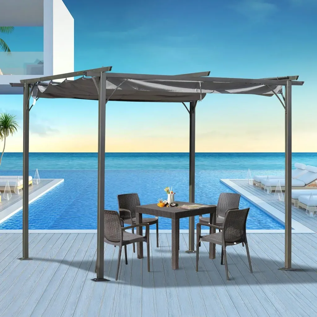 Pergola mit Schiebedach, Schwarz+Grau, 3 x 3 m