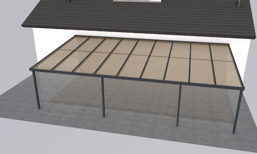 Terrassendach Premium, anthrazit, 9135 x 5060 mm - Acryl Stegplatten 16mm, bronze