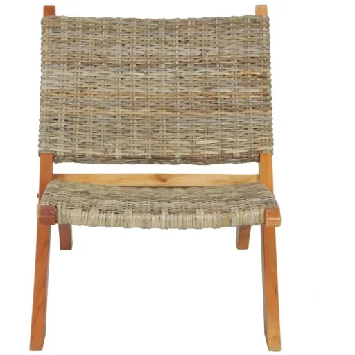 Relaxsessel aus natürlichem Kubu-Rattan und massivem Mahagoni