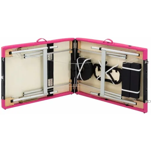 Klappbarer Massagetisch 3 Zonen Aluminium schwarz und rosa
