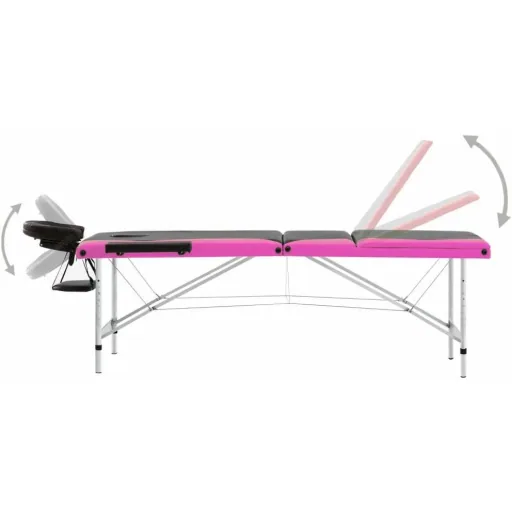 Klappbarer Massagetisch 3 Zonen Aluminium schwarz und rosa