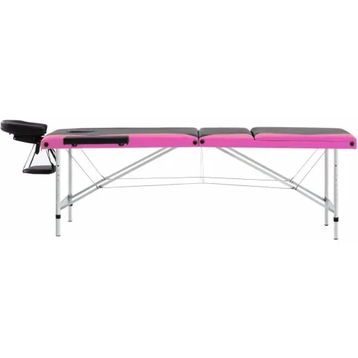 Klappbarer Massagetisch 3 Zonen Aluminium schwarz und rosa