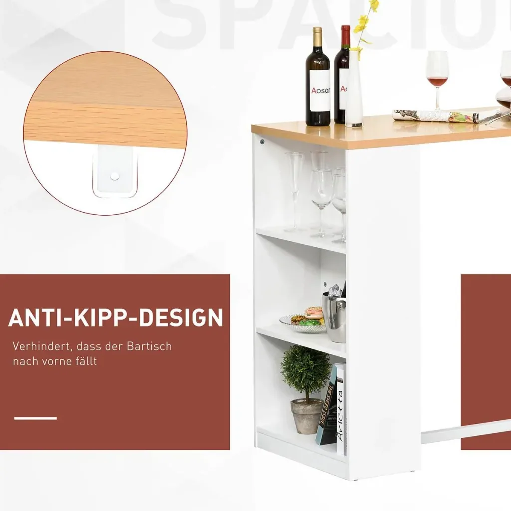 Bartisch Küchentisch mit 3-stöckigem Ablageregal mit Metallrahmen und Tischplatte für Restaurant, Küche und Wohnzimmer,