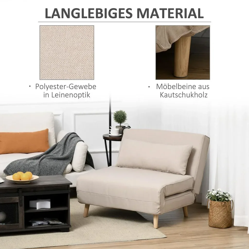 Einzelsofa Schlafsofa Sofabett Klappsofa verstellbar Rückenlehne Liege nordisch skandinavisch 25D Schaumstoff Haus Leine