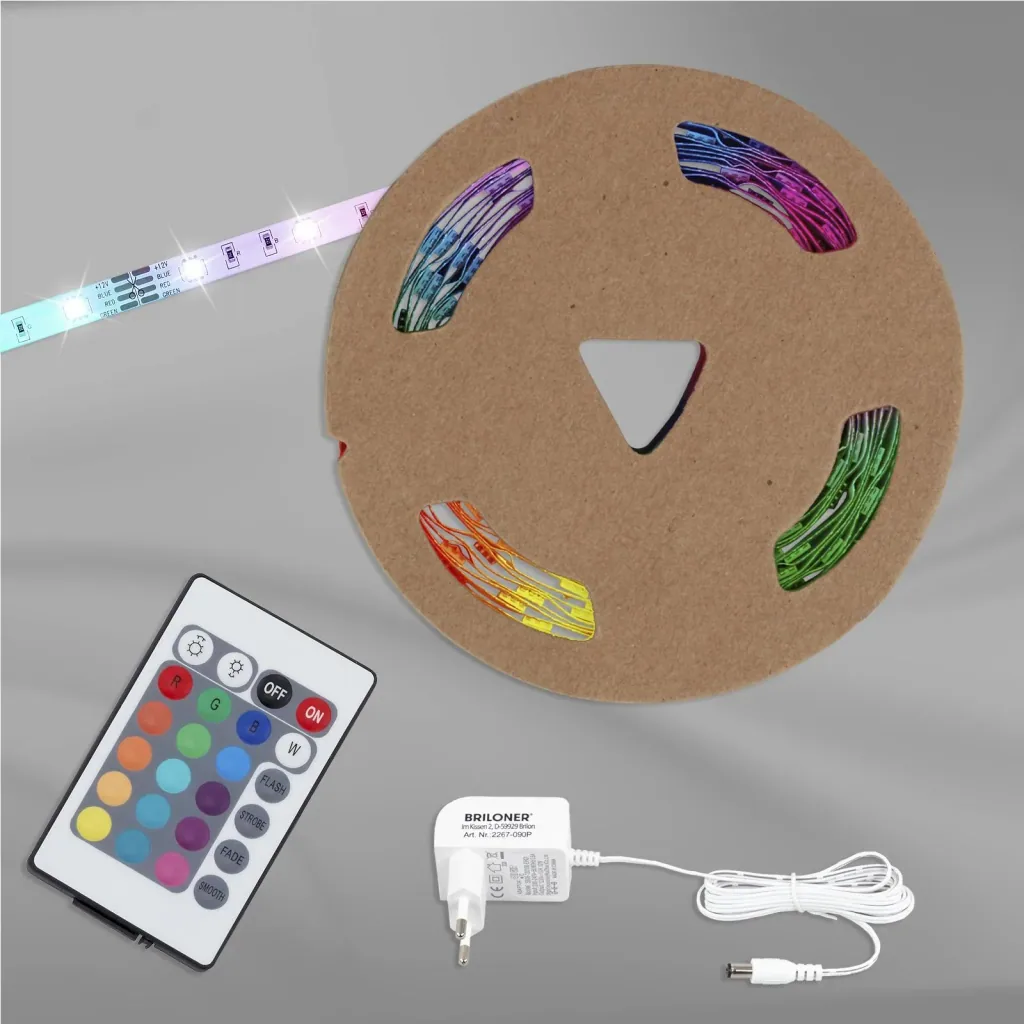 RGB-LED-Band, 3m, 90 RGB-LEDs, Netzgerät 1A, flexibel, selbstklebend, universell kürzbar